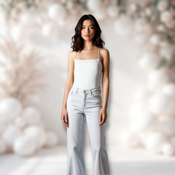 Alice + Olivia Size XL Classic Harmon Cami Strap Bodysuit White Satin Minimalist - Picture 1 of 11